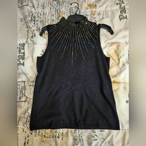 Black Sleeveless Top with Gold Embellishments